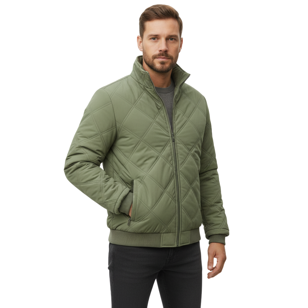 Men’s Quilted Jacket with Fleece Lining – Stand Collar Coat