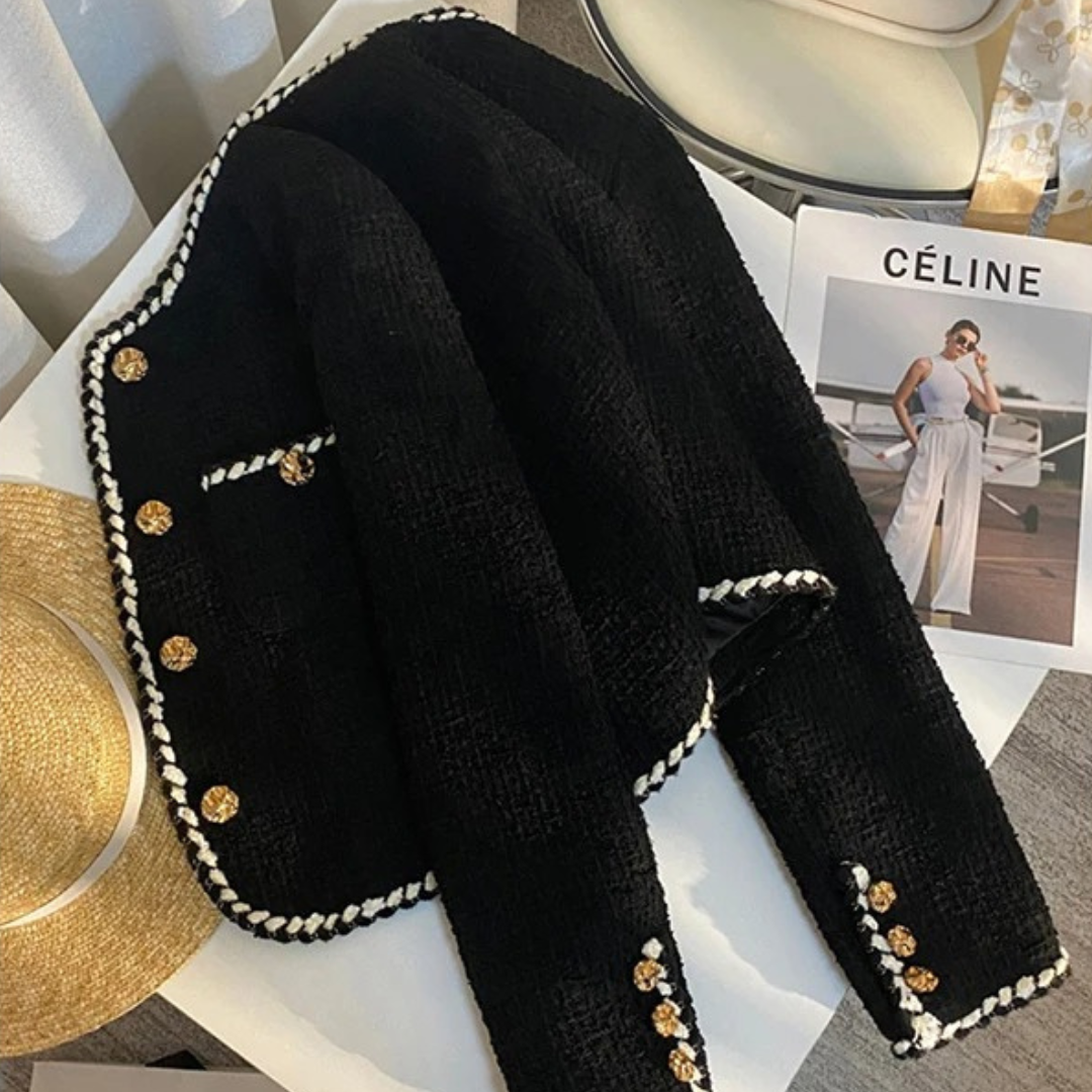 Women’s Tweed Button Jacket – Bellever Classic Gold-Trim Blazer