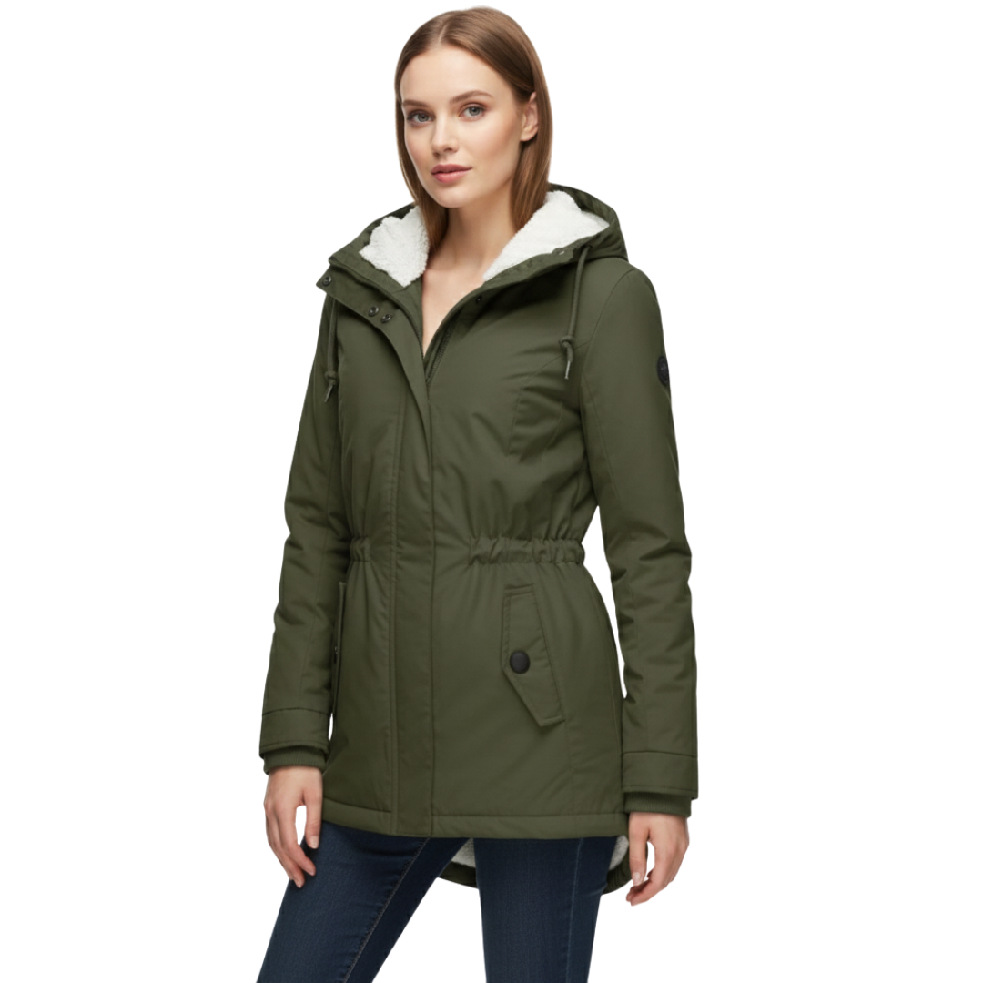 Women’s Fleece-Lined Hooded Jacket with Long Fit – Winter Coat