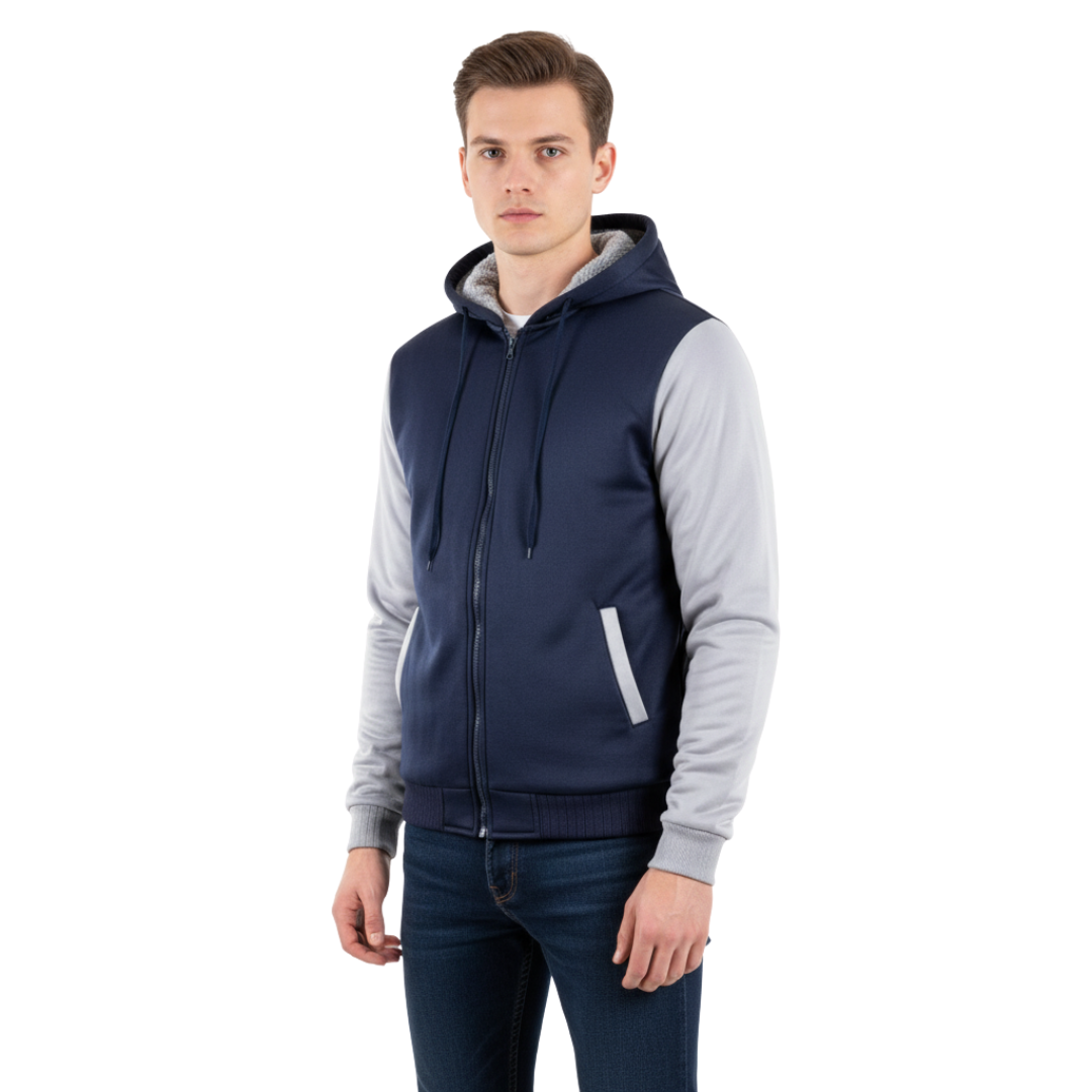 Men’s Wool-Lined Fleece Jacket – Warm Hooded Winter Zip-Up
