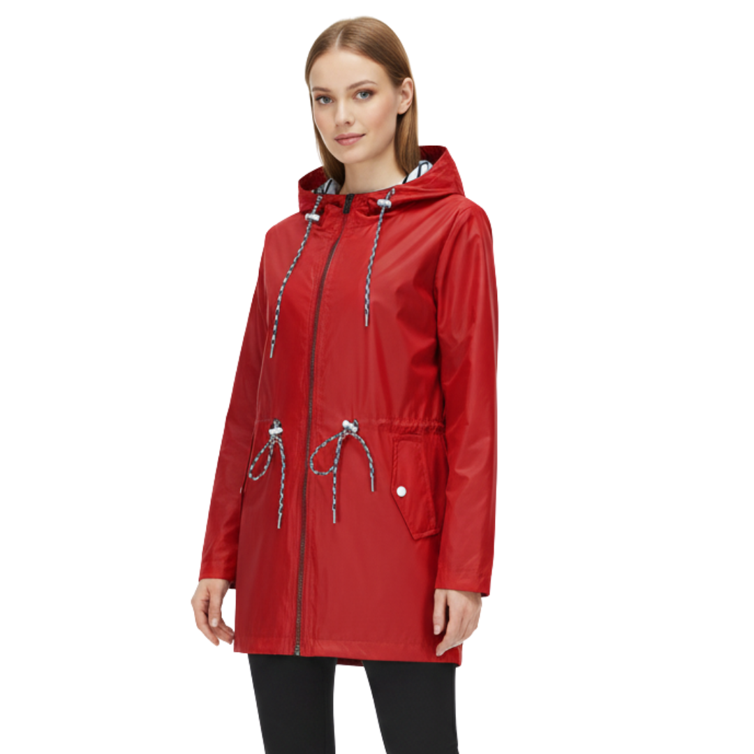 Women’s Waterproof Lightweight Jacket with Adjustable Waist – Hooded Raincoat