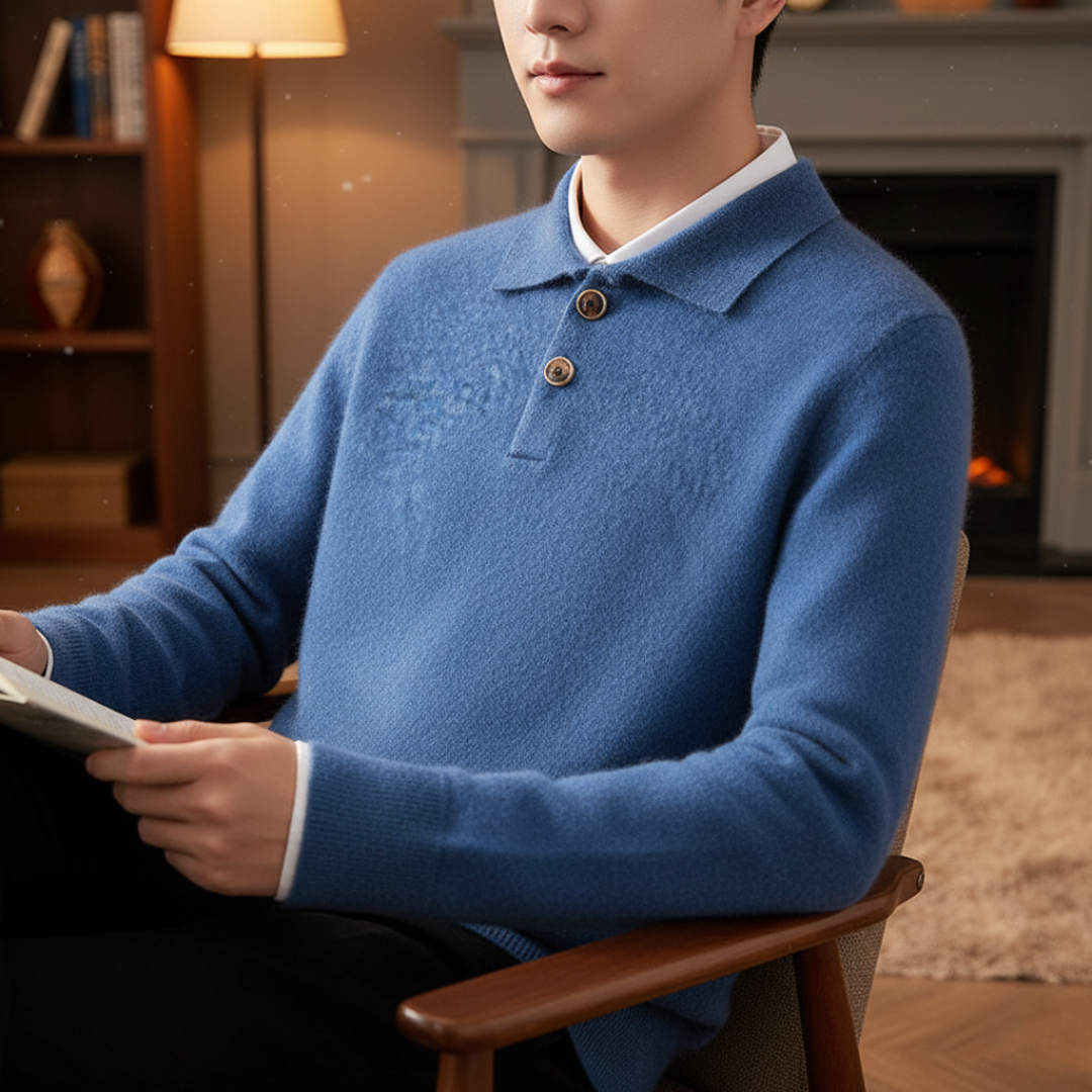 Cashmere Polo Sweater with Button Placket – Belford Vest