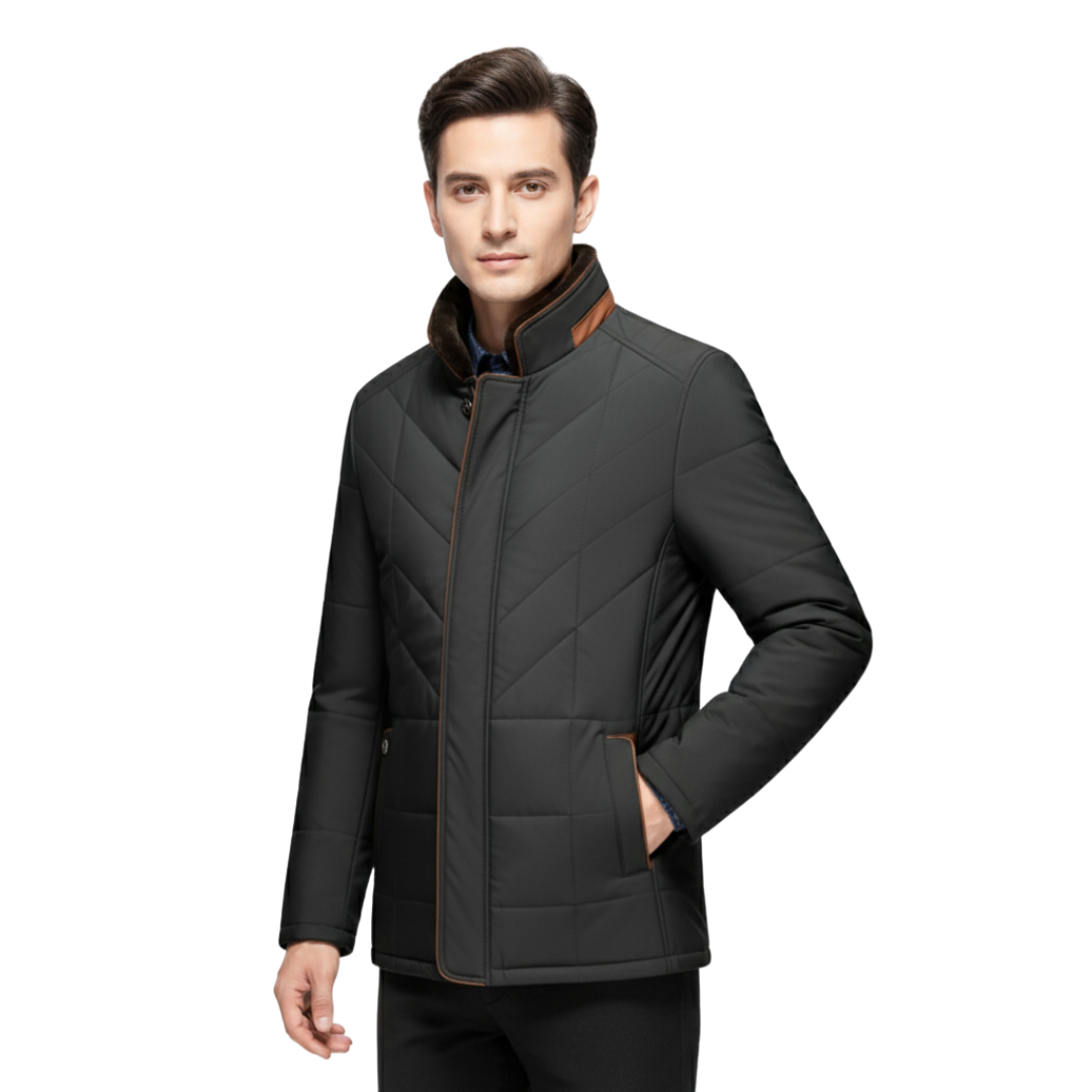 Men’s Quilted Stand Collar Jacket – Warm Padded Winter Coat
