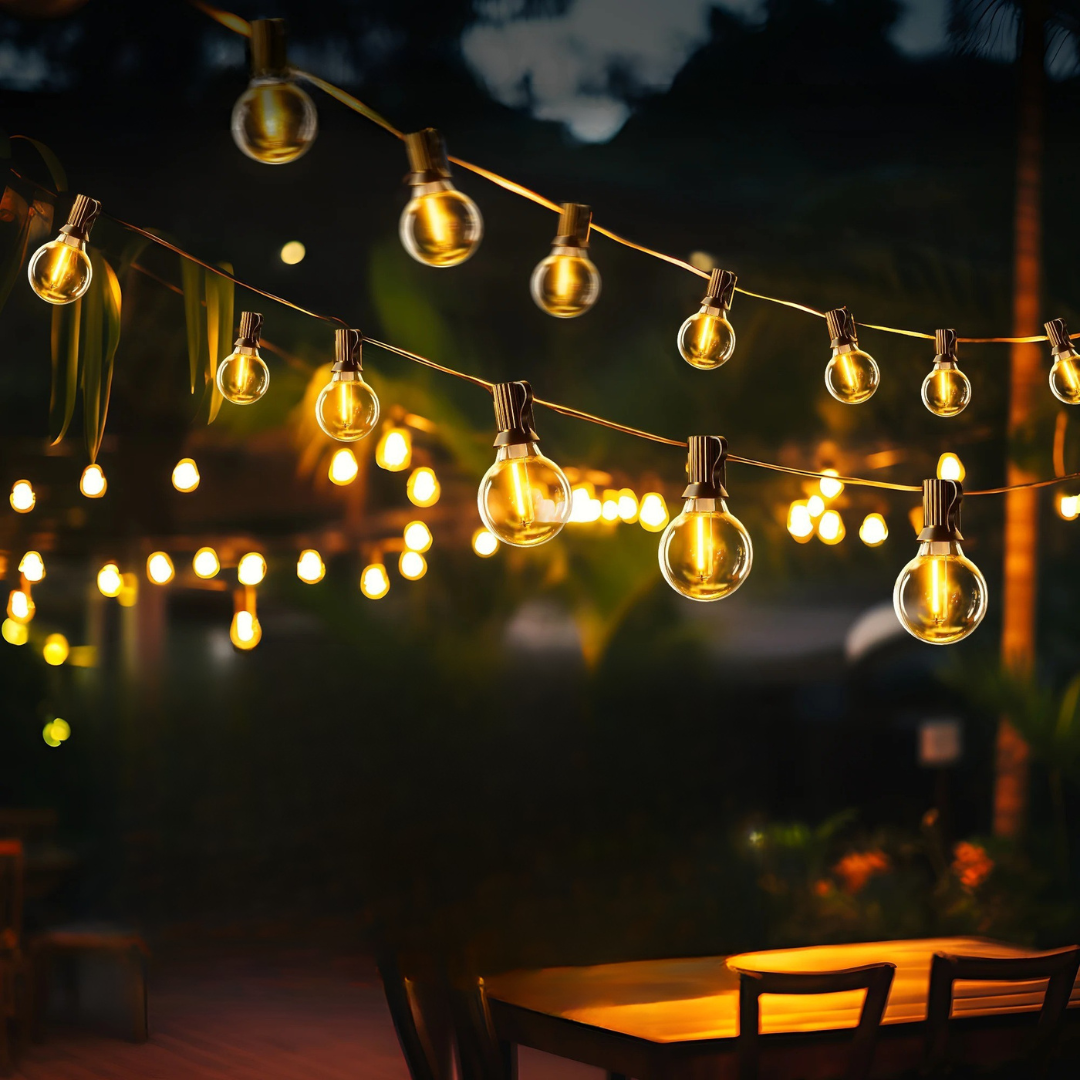 Outdoor Lights Solar Patio String Lights – BistroGlow G40 Shatterproof Bulbs