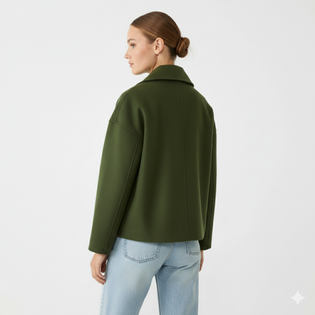 Women’s Cropped Wool Coat – Vintage Double-Breasted Jacket