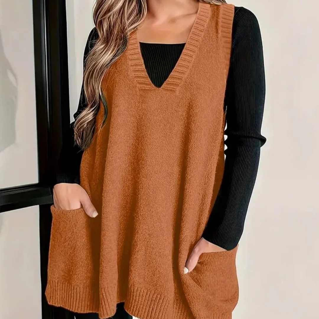 Knit Vest with Pockets & V-Neck – AutumnEase Vest