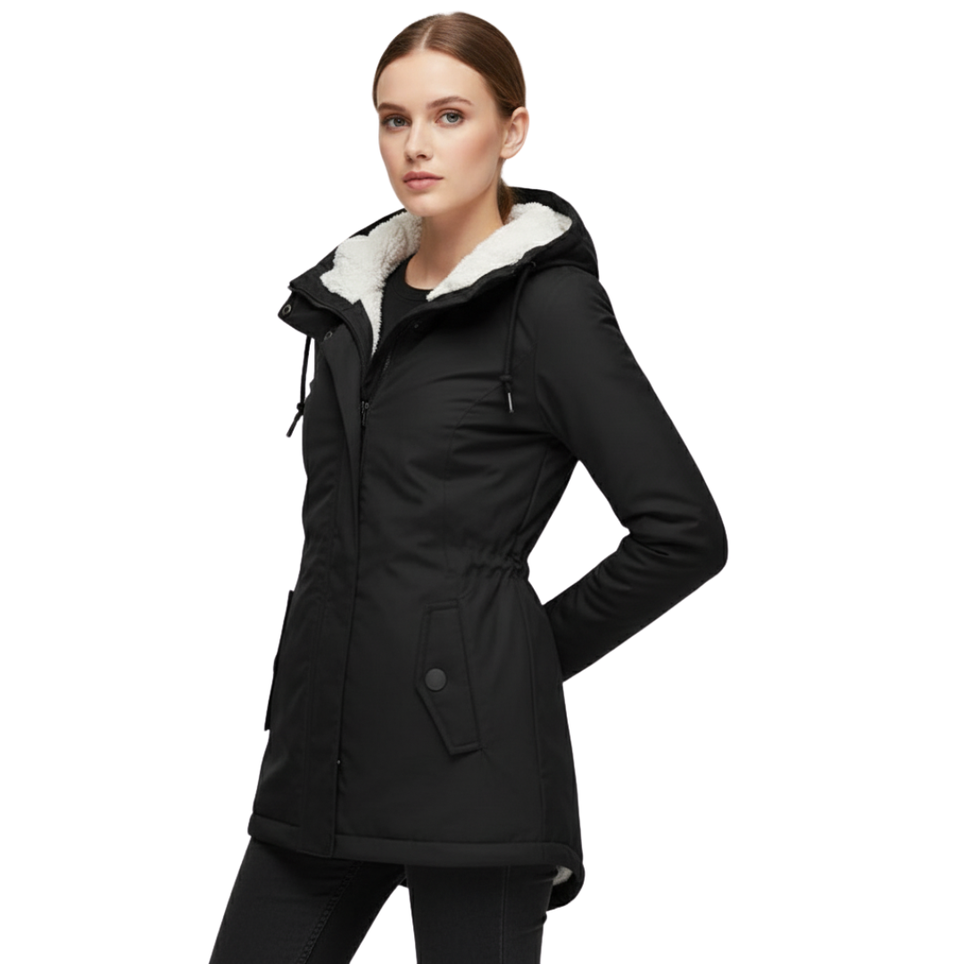 Women’s Fleece-Lined Hooded Jacket with Long Fit – Winter Coat