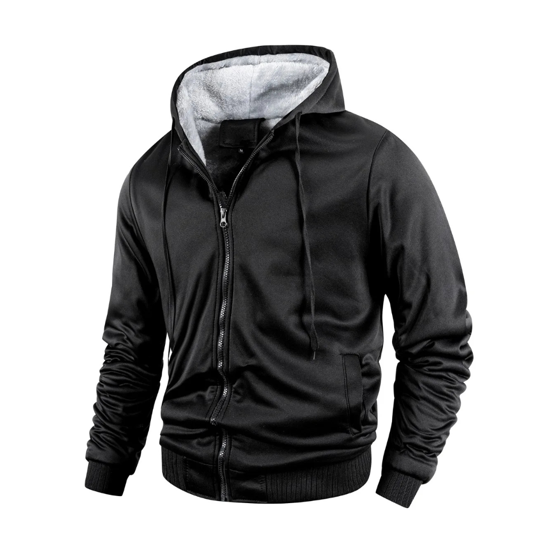 Men’s Wool-Lined Fleece Jacket – Warm Hooded Winter Zip-Up