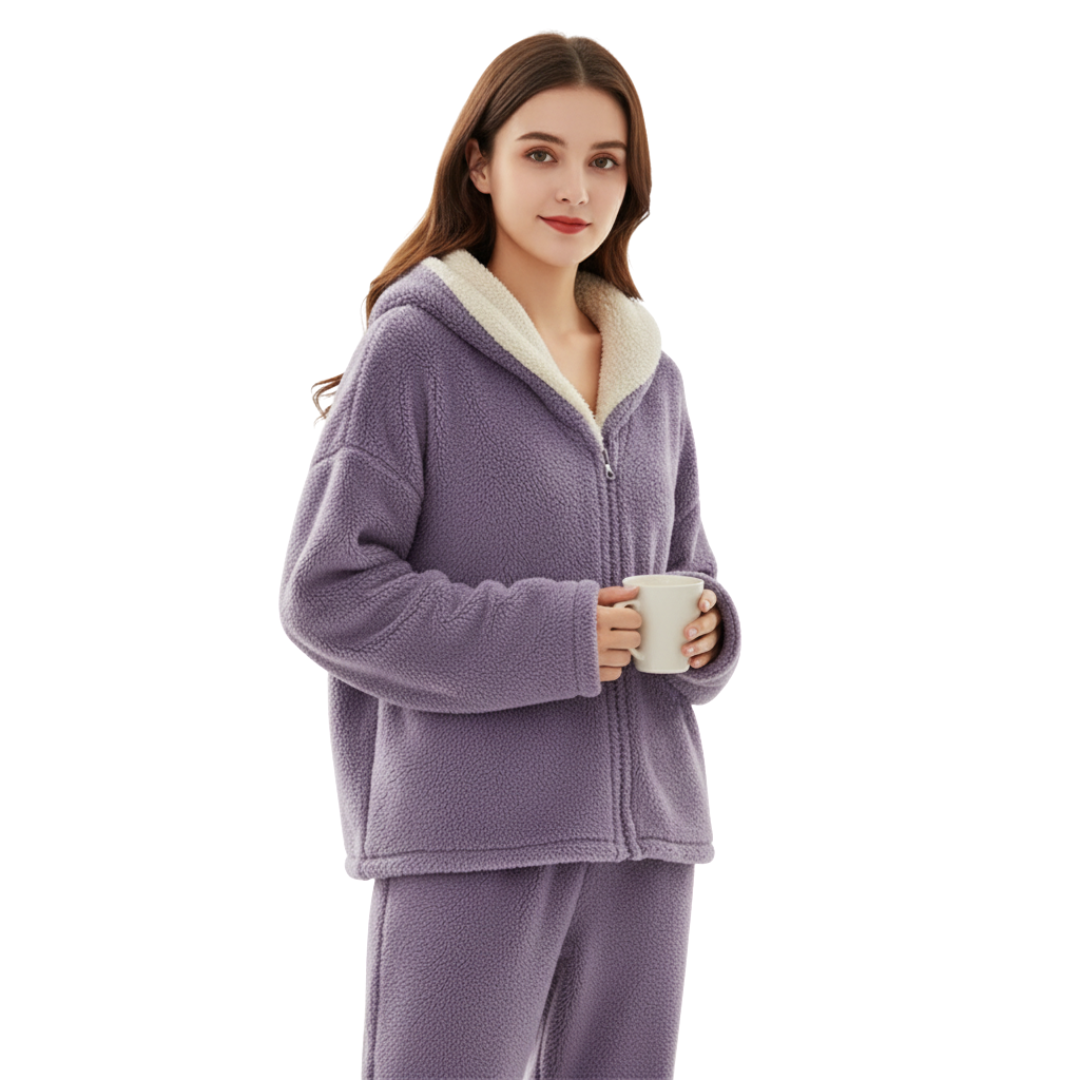Women’s Fleece Pyjama Set with Long Sleeves & Trousers – WinterCozy 2-Piece Loungewear