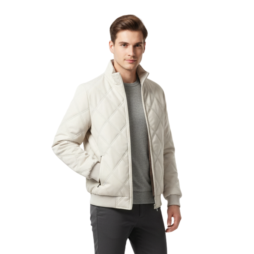Men’s Quilted Jacket with Fleece Lining – Stand Collar Coat