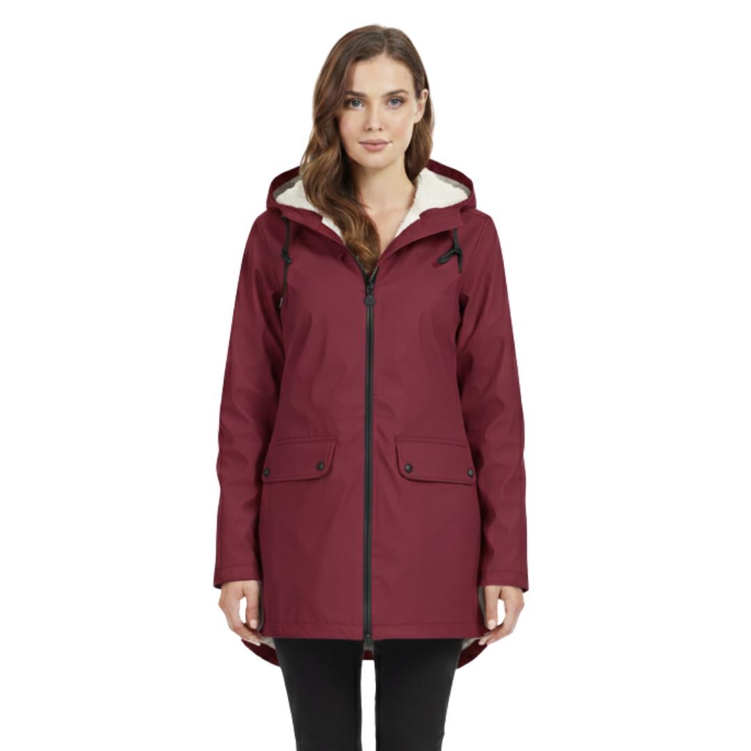 Women’s Fleece-Lined Waterproof Hooded Coat – Warm Winter Rain Jacket