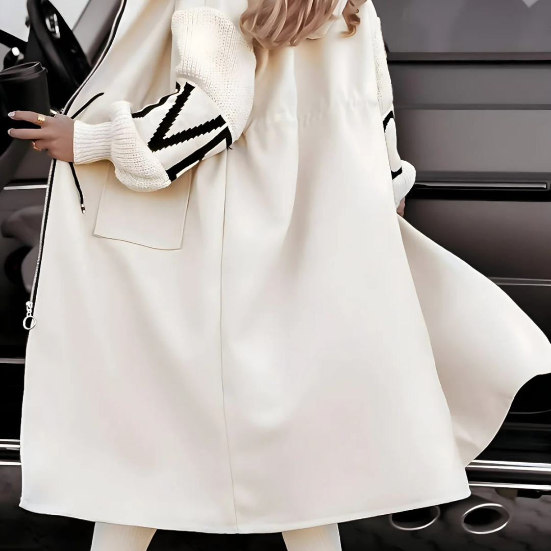 Women’s Long Hooded Winter Coat – Casual Warm Knit-Sleeve Coat with Pockets