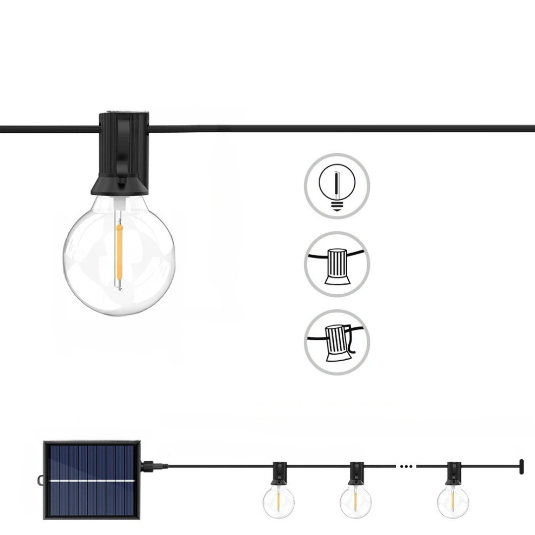 Outdoor Lights Solar Patio String Lights – BistroGlow G40 Shatterproof Bulbs
