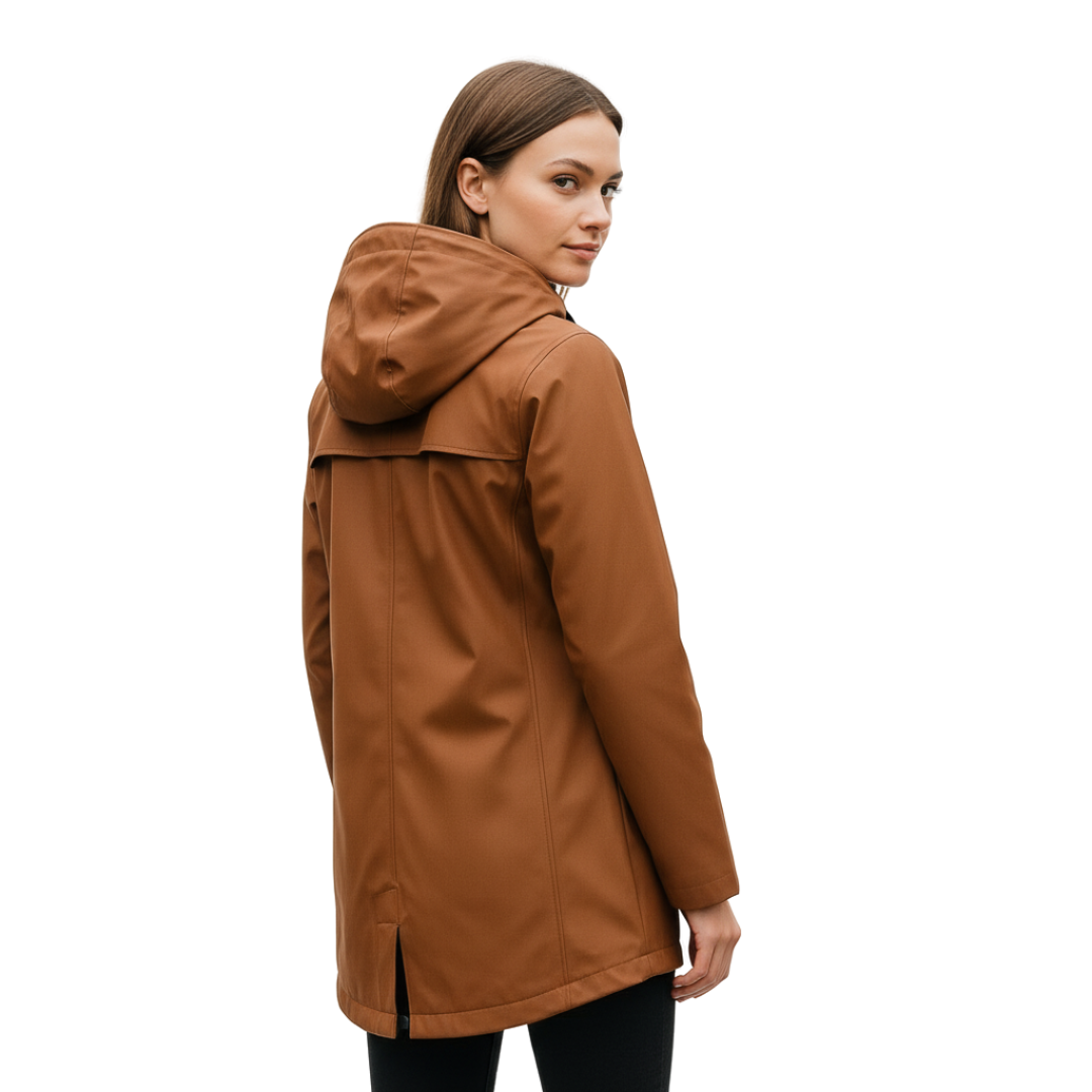 Women’s Long Waterproof Hooded Raincoat – Lightweight Windproof Jacket with Pockets