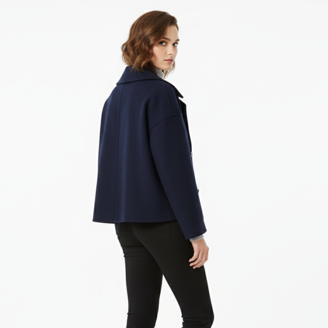 Women’s Cropped Wool Coat – Vintage Double-Breasted Jacket