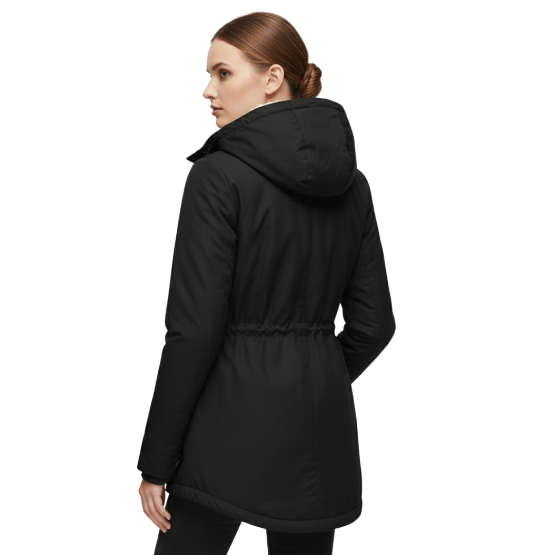 Women’s Fleece-Lined Hooded Jacket with Long Fit – Winter Coat