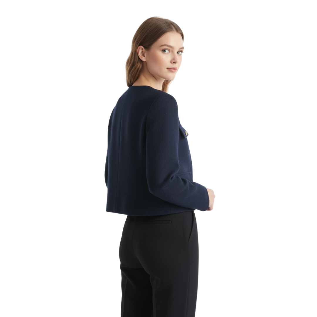 Women’s Cropped Bouclé Tweed Jacket – Elegant Gold Button Cardigan Blazer