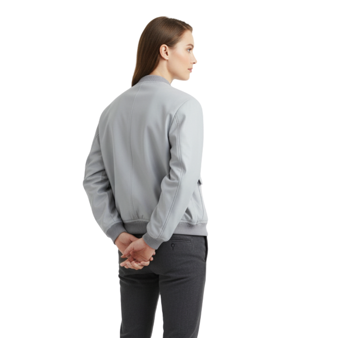 Women’s Cropped Bomber Jacket – Minimalist Soft-Touch Zip Jacket