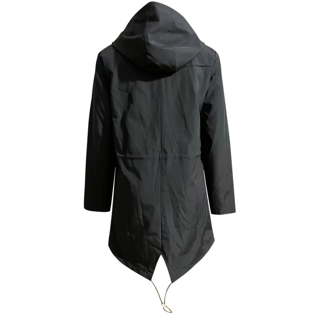 Women’s Long Waterproof Raincoat with Hood – Lightweight Casual Coat