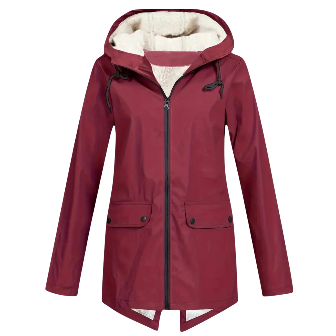 Women’s Fleece-Lined Waterproof Hooded Coat – Warm Winter Rain Jacket