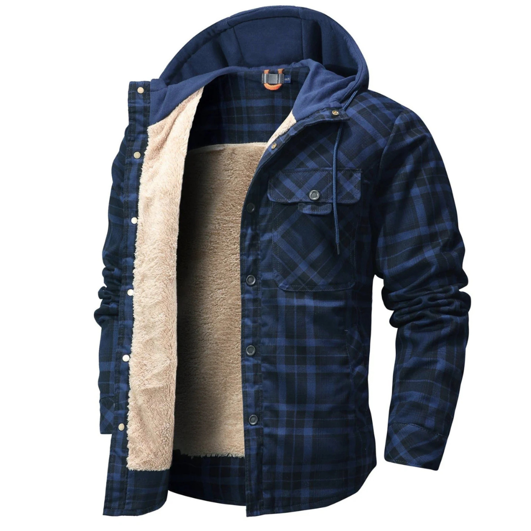 Men’s Hooded Sherpa-Lined Flannel Jacket – Warm Winter Plaid Shirt Jacket