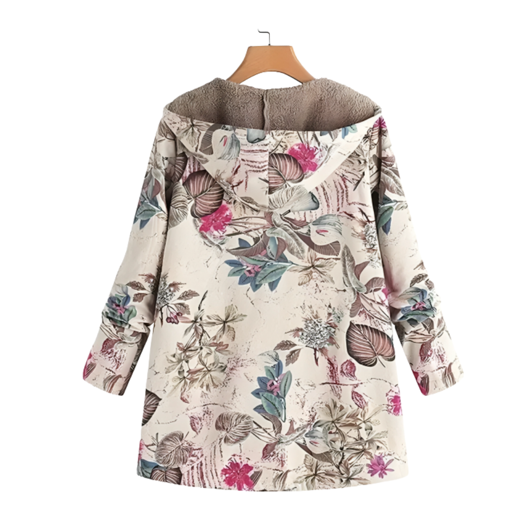 Women’s Lined Winter Parka with Hood – Becca Floral Patch Fleece Coat