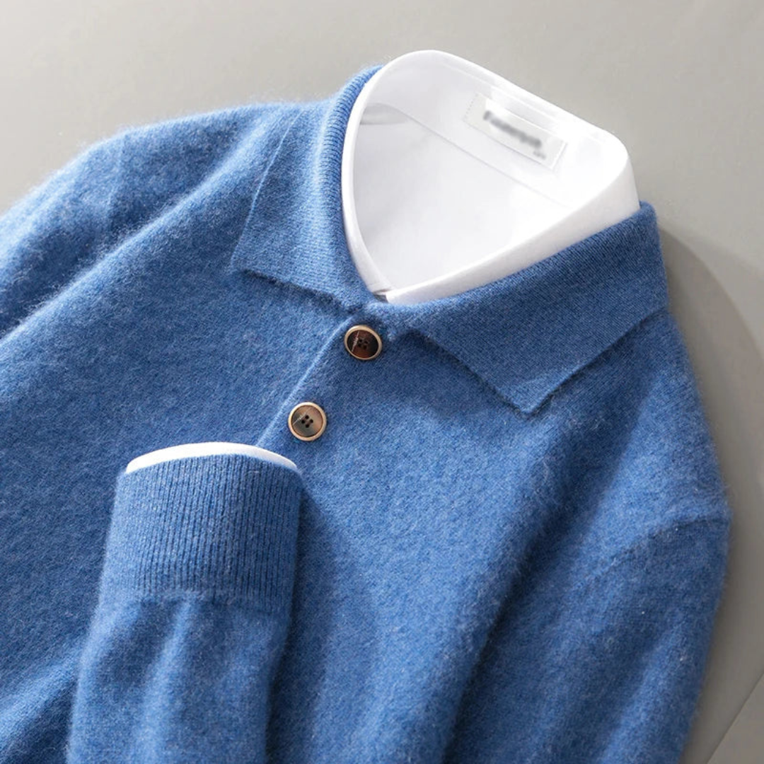 Cashmere Polo Sweater with Button Placket – Belford Vest