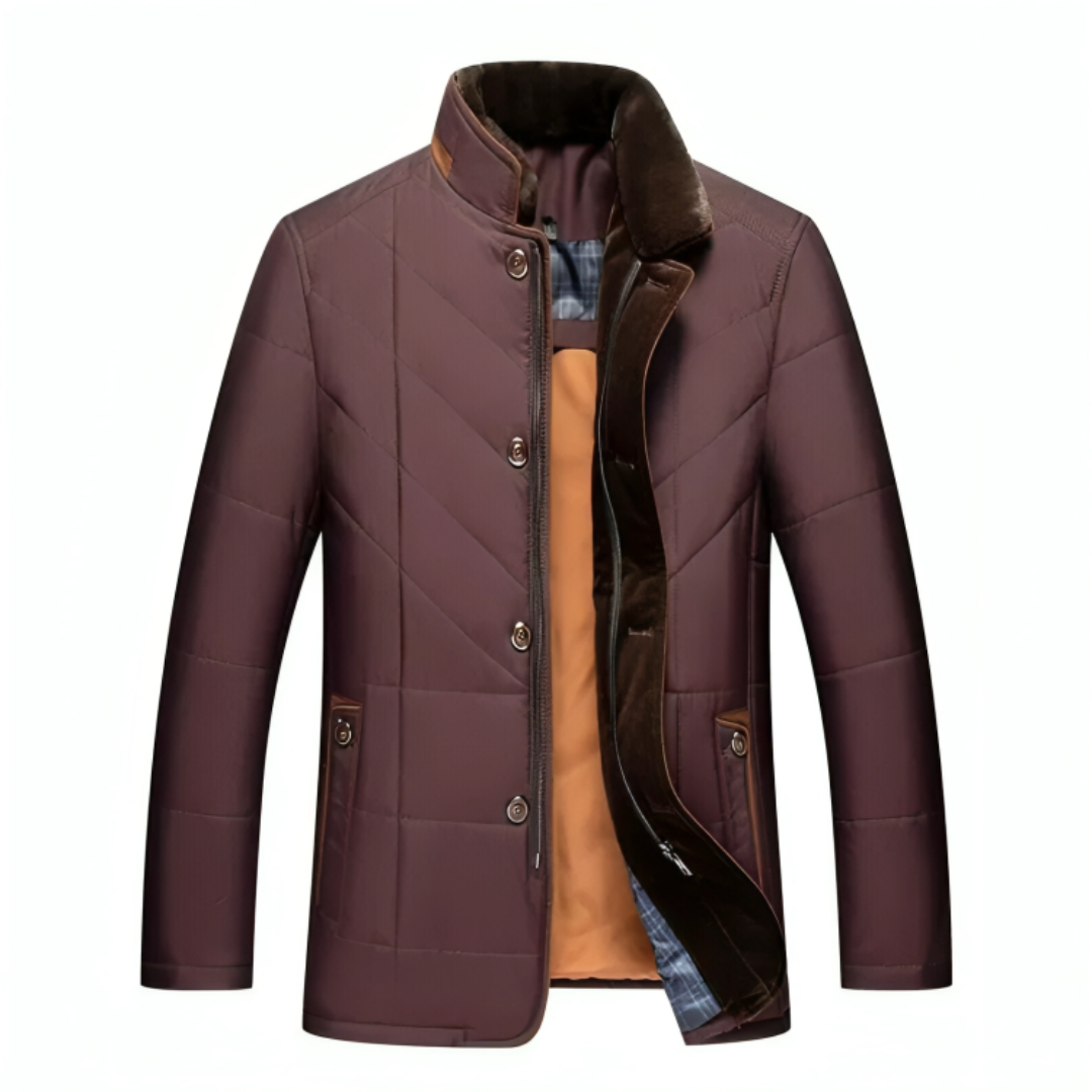Men’s Quilted Stand Collar Jacket – Warm Padded Winter Coat