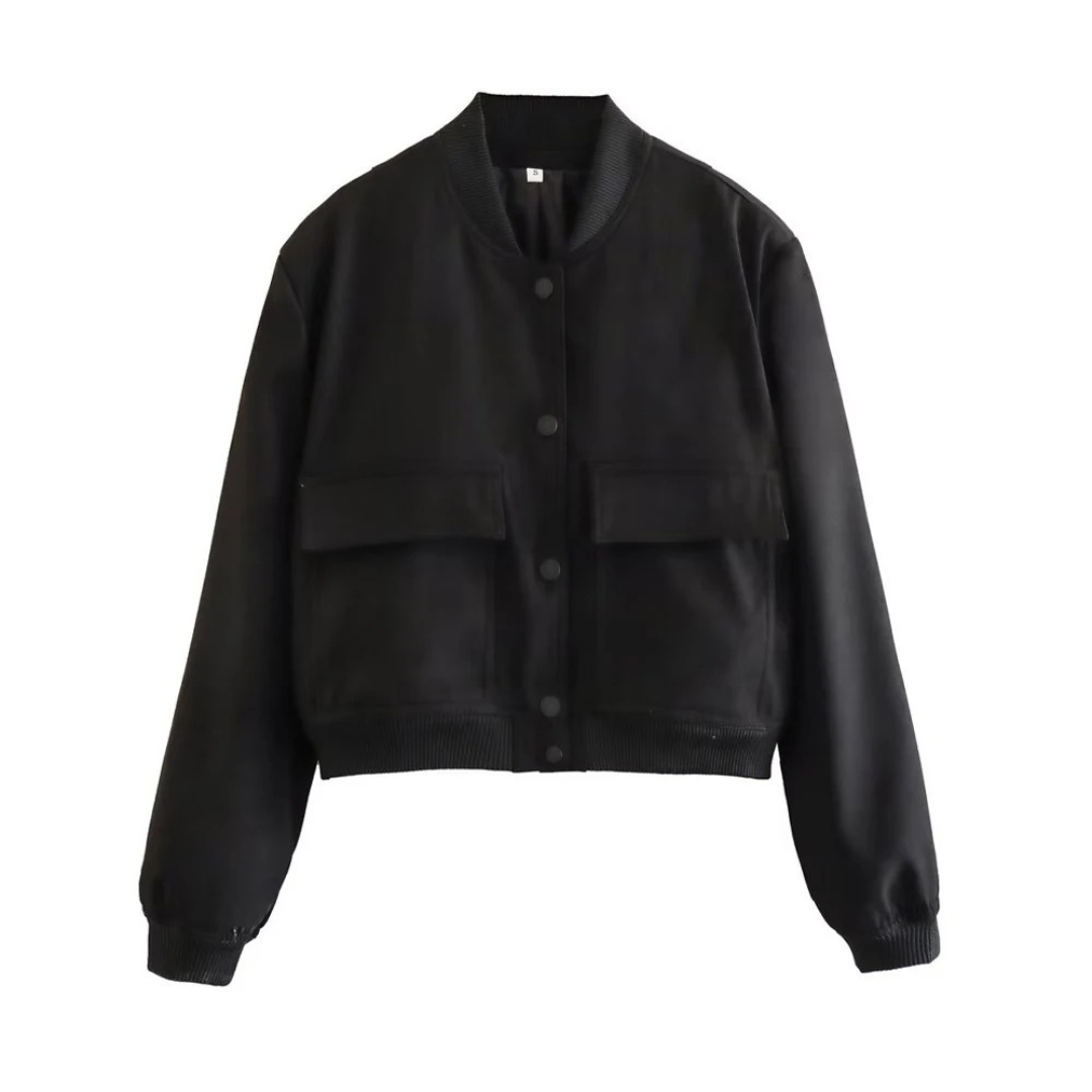 Women’s Cropped Bomber Jacket – Minimalist Soft-Touch Zip Jacket