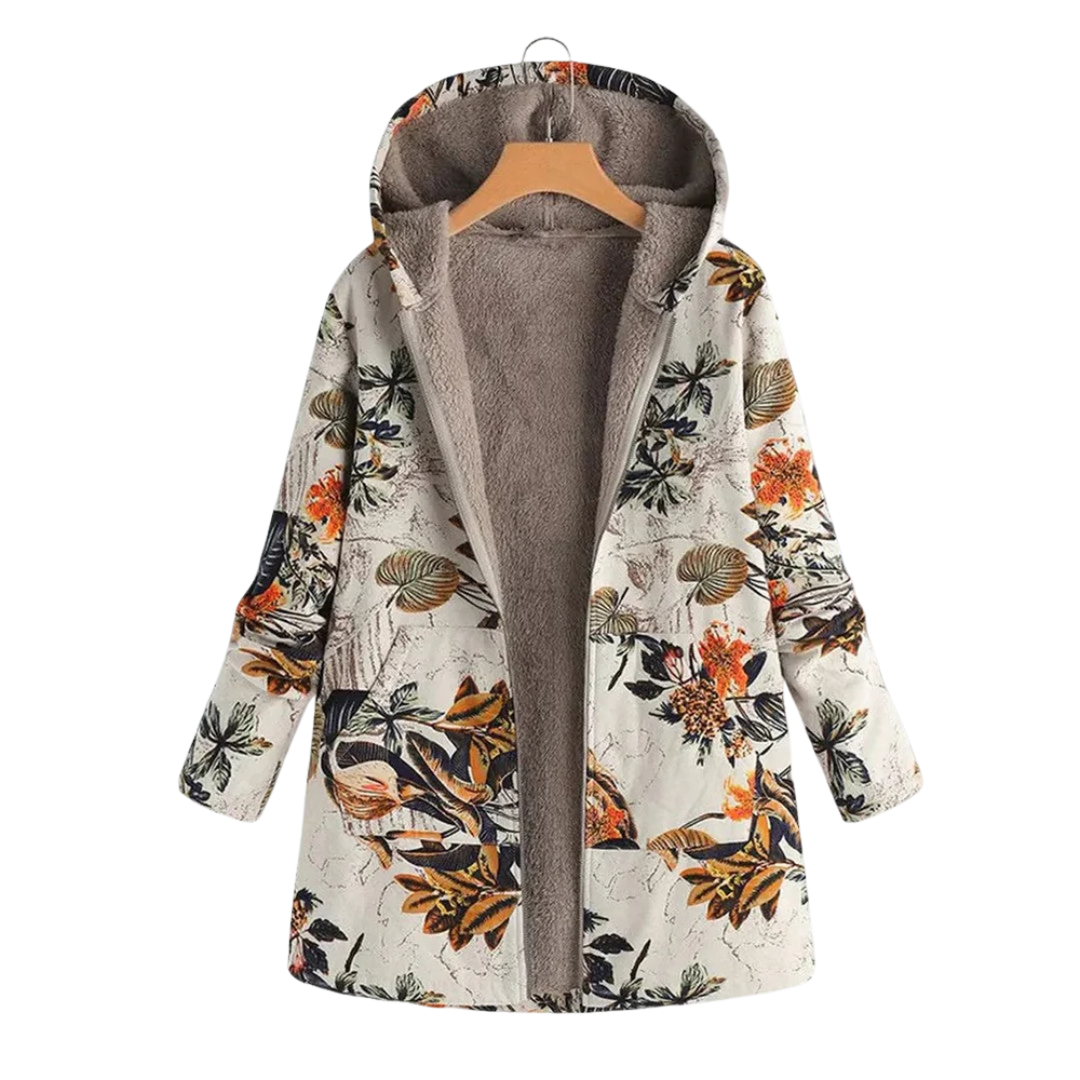 Women’s Lined Winter Parka with Hood – Becca Floral Patch Fleece Coat