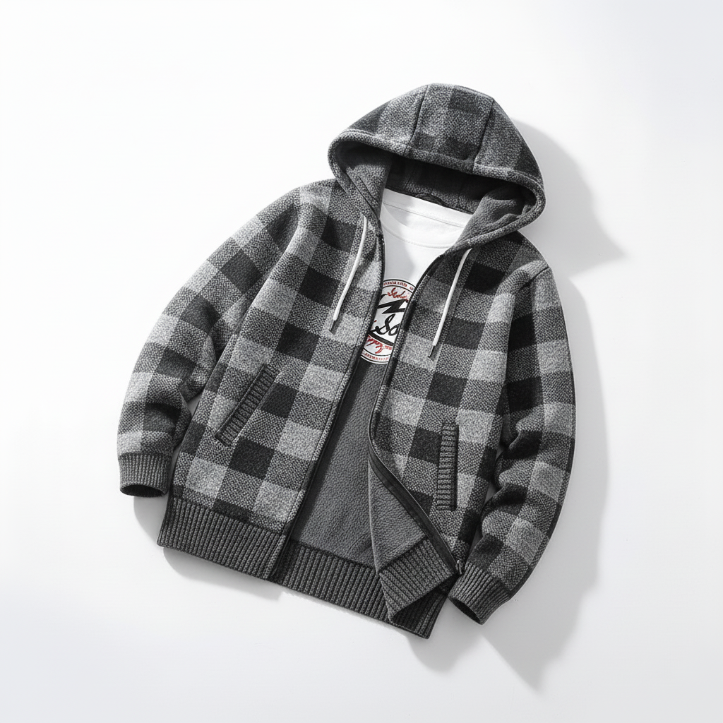 Nordspur | Hooded Plaid Knit Cardigan