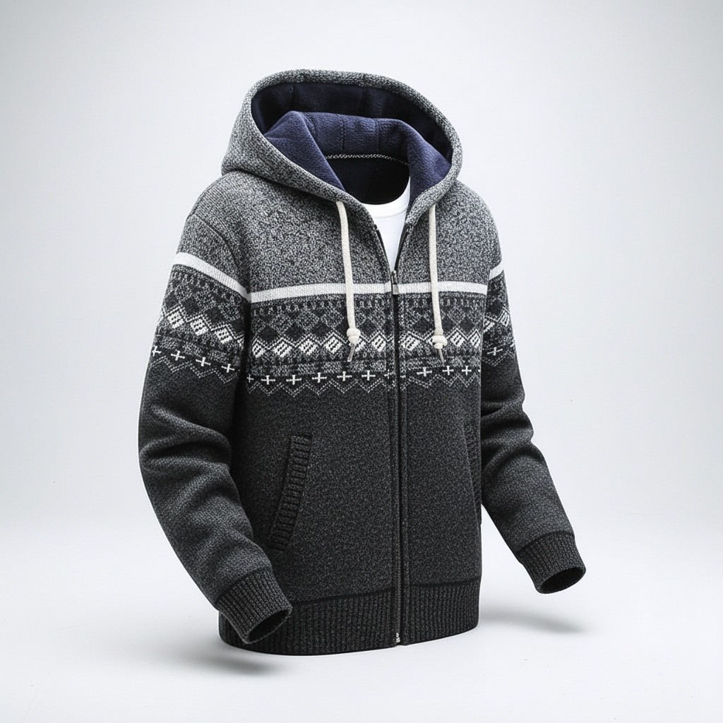 Nordspur | Hooded Plaid Knit Cardigan