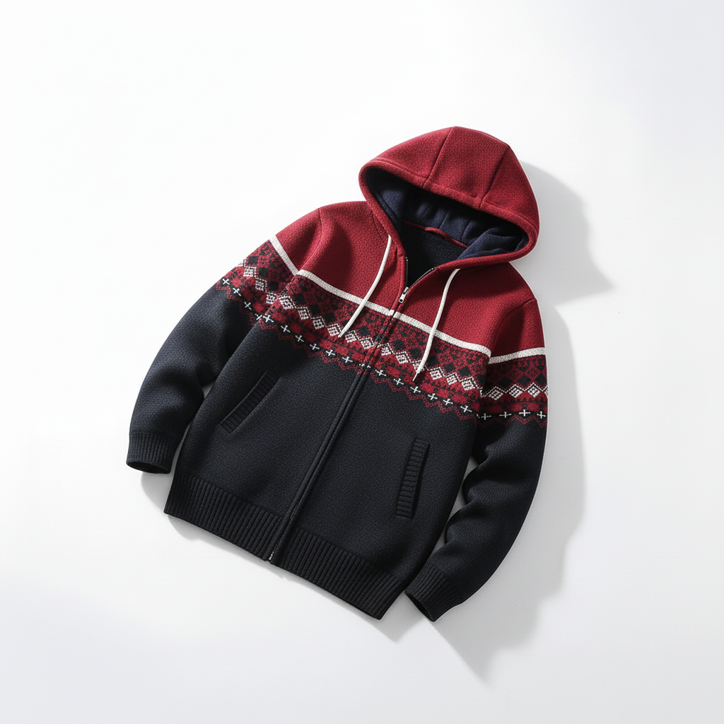 Nordspur | Hooded Plaid Knit Cardigan