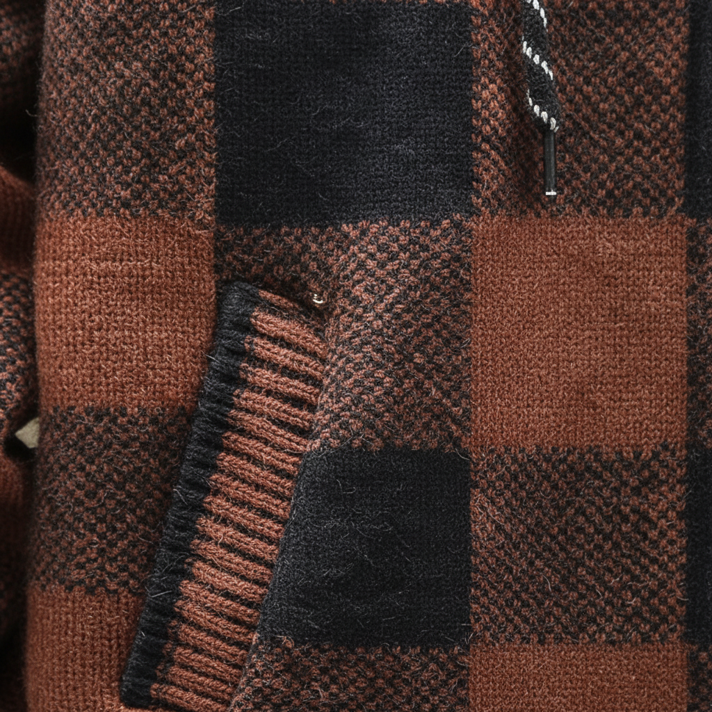 Nordspur | Hooded Plaid Knit Cardigan