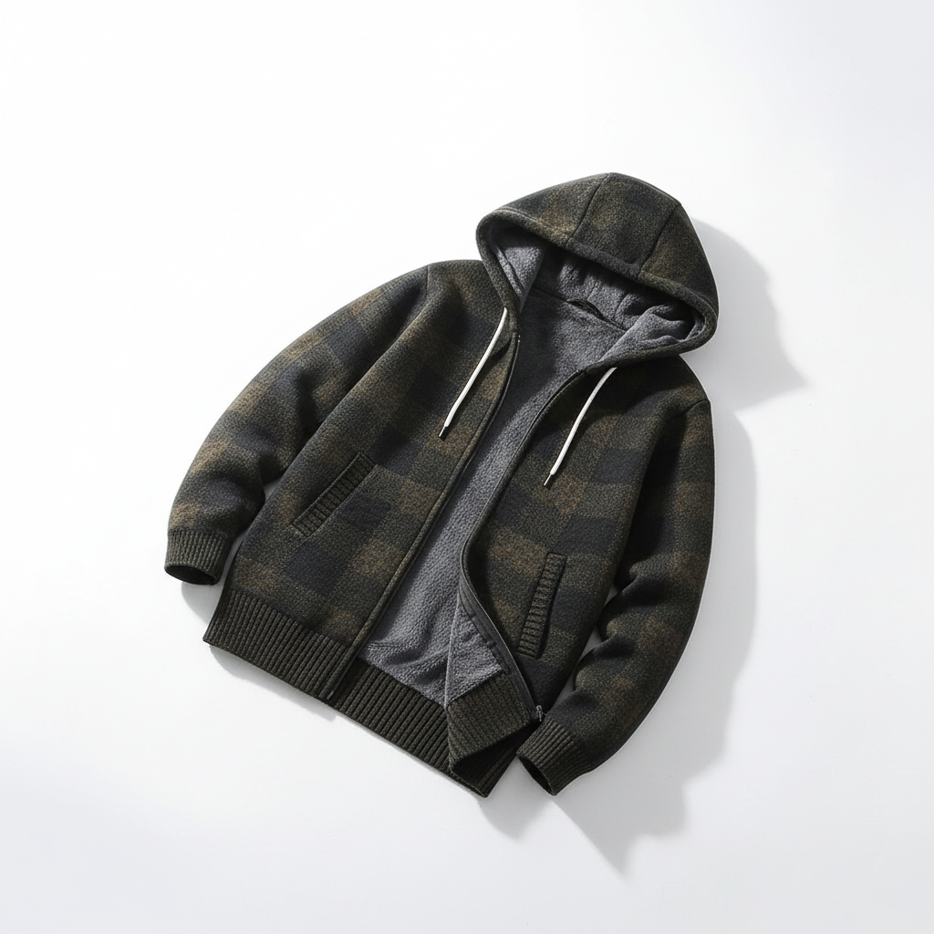 Nordspur | Hooded Plaid Knit Cardigan