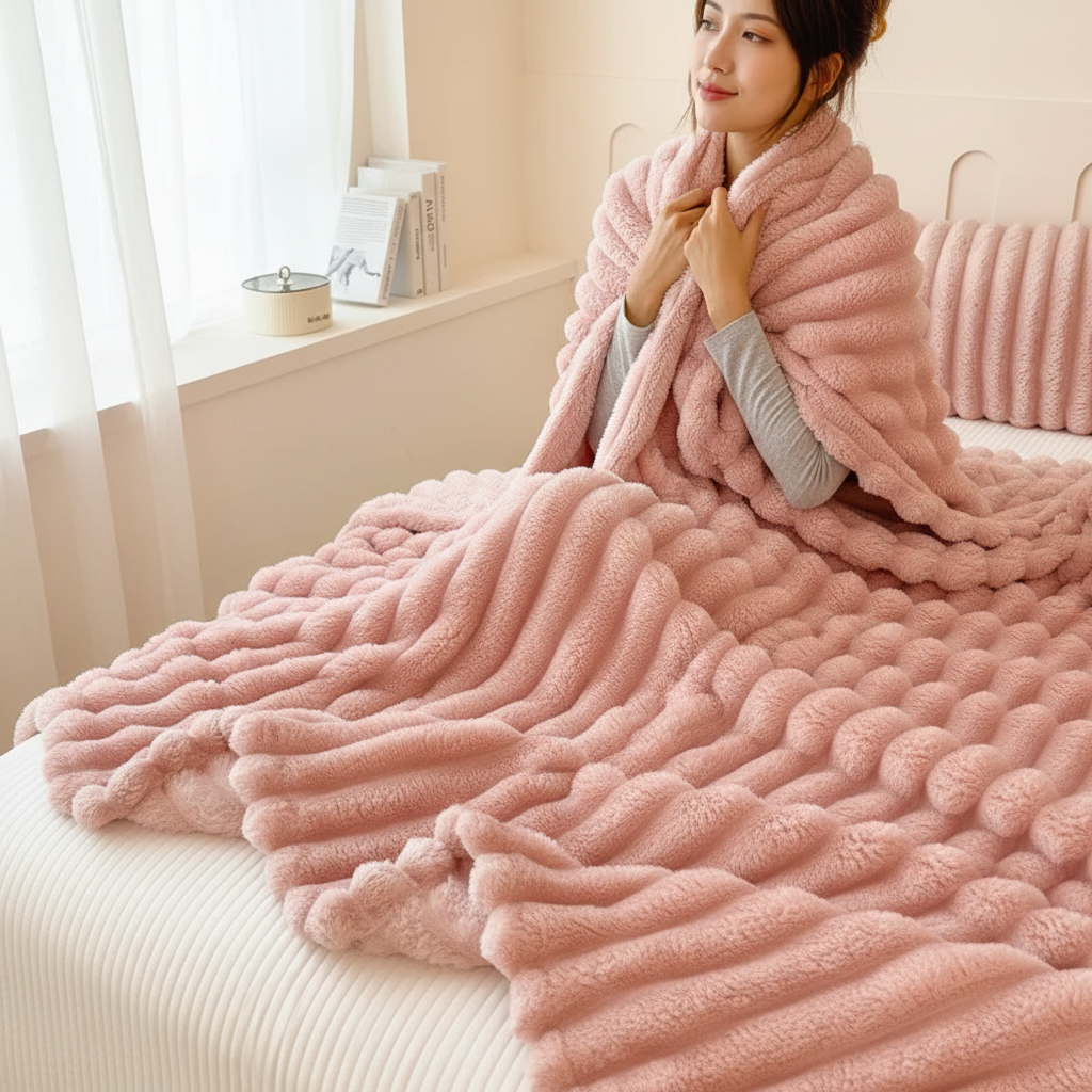 Nordspur | Striped Coral Fleece Blanket