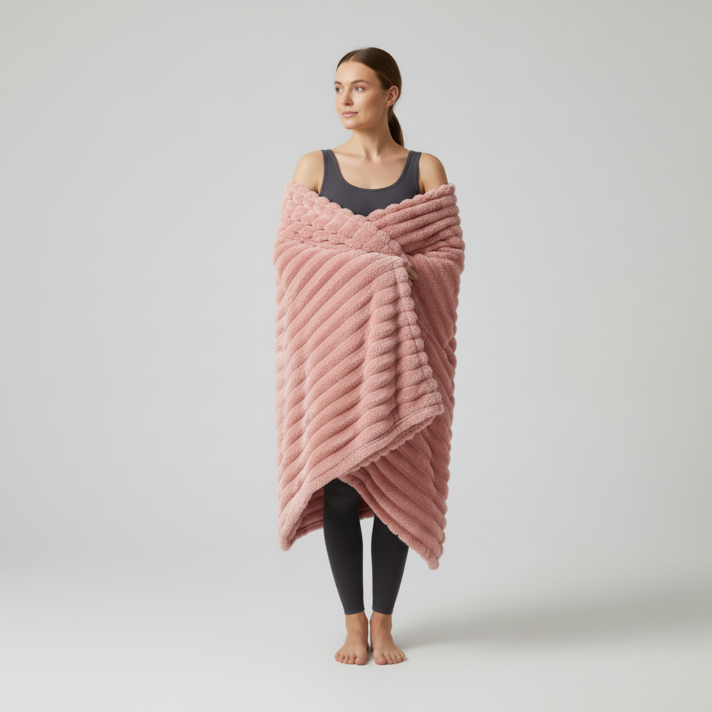 Nordspur | Thick Striped Coral Fleece Blanket