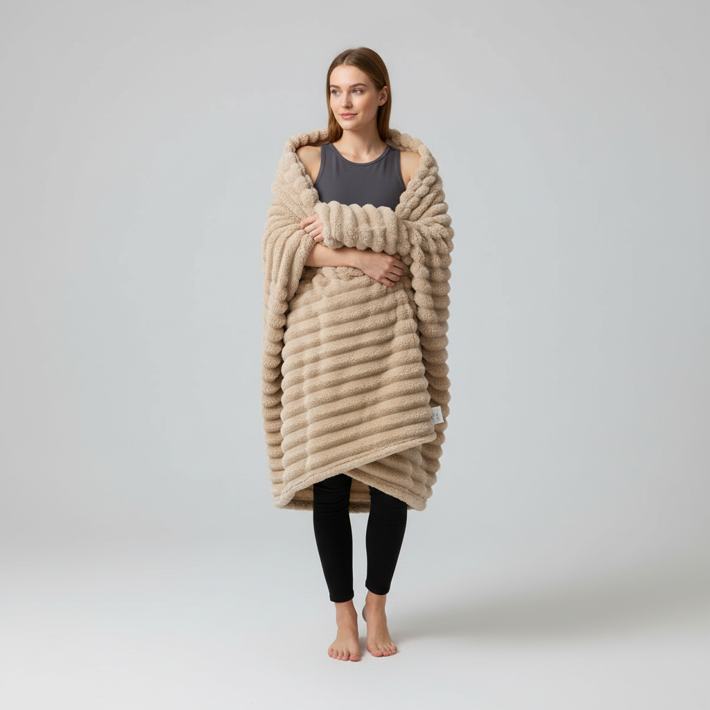 Nordspur | Thick Striped Coral Fleece Blanket