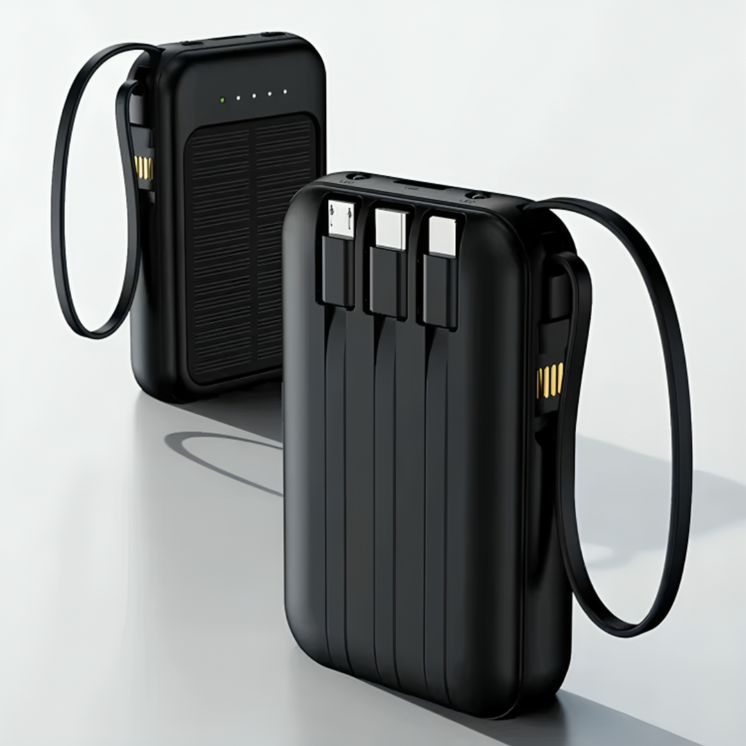 Solar Power Bank 10000 mAh with LED & Cables – SunCharge Ultra-Electronics & Accessories > Powerbanks > Solar- Powerbanks-NordSpur-NordSpur