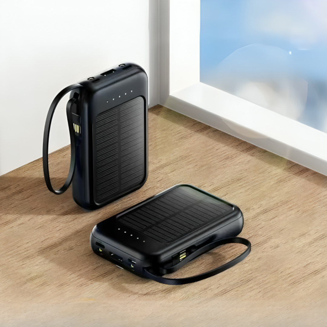 Solar Power Bank 10000 mAh with LED & Cables – SunCharge Ultra-Electronics & Accessories > Powerbanks > Solar- Powerbanks-NordSpur-NordSpur