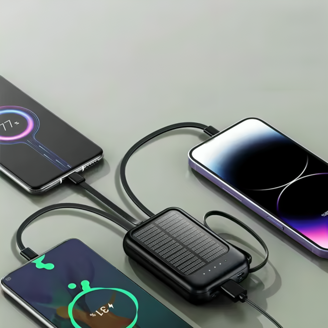 Solar Power Bank 10000 mAh with LED & Cables – SunCharge Ultra-Electronics & Accessories > Powerbanks > Solar- Powerbanks-NordSpur-NordSpur